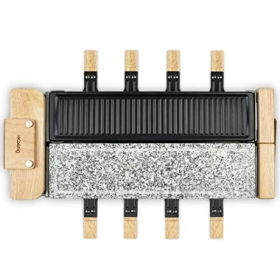 Afbeelding van H.Koenig WOD360 3 in 1 raclette, grill en natuursteen voor het koken, 8 personen, 180 draaibare bodem, 1400 W