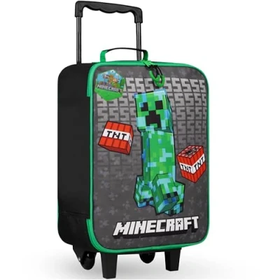 Afbeelding van Minecraft Kinderkoffer, kleine rolkoffer voor jongens en meisjes, kinderbagage, cabinemaat, Groen, Kinderkoffer