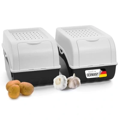 Afbeelding van Novaliv Mitel Aardappelopbergdoos 2 x 5 liter wit aardappelbox stapelbare groentebox uienmand voorraaddoos voor aardappelen
