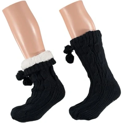 Afbeelding van Apollo dames Huissokken met antislip Donker blauw Maat 36/41 Fluffy sokken Slofsokken anti slip Warme Winter