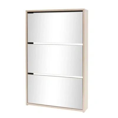 Image de vidaXL Meuble à chaussures 3 étagères Miroir 63x17x102,5 cm Chêne243047