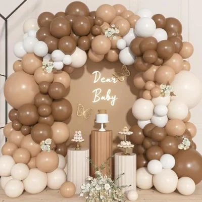Afbeelding van Arco 113 stuks bruine boogballonnen met witte beige en ballonnen, boog voor verjaardag, bruiloft, doop, babyshower, babyshower