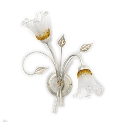 Afbeelding van Lancia wandlamp, ivoorkleurig, 2 lamps, ijzer, glas