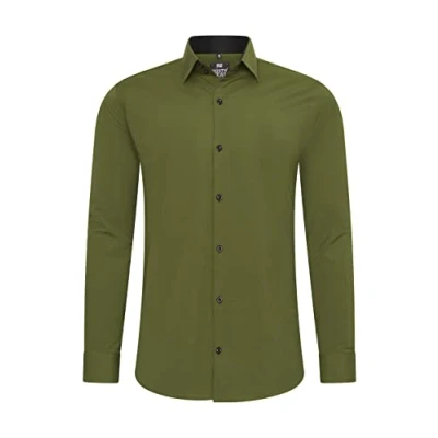 Afbeelding van Rusty Neal Herenoverhemd premium slim fit lange mouwen stretch contrast overhemd business overhemden vrijetijdshemd, kaki, 5XL