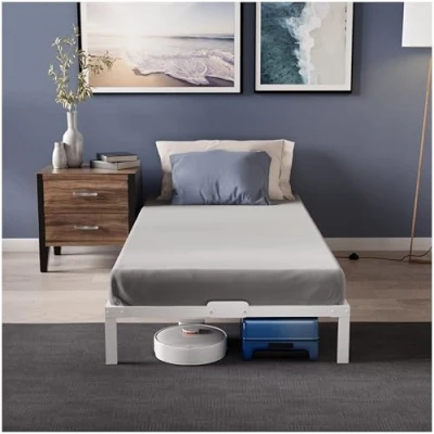 Afbeelding van Dreamzie Bed 90 x 200 cm, metaal, bedframe voor matras, eenpersoonsbed, hoogte 35 grote opbergruimte, eenvoudig te monteren en stabiel, met lattenbodem, wit