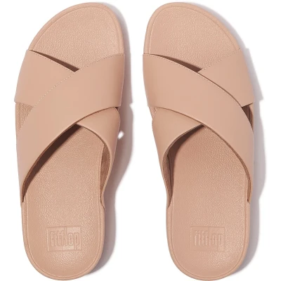 Afbeelding van FitFlop Lulu Cross Slide Sandals Leather Vrouwen Beigey Beige