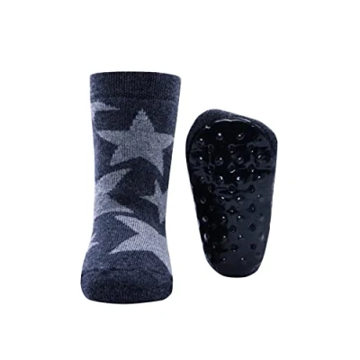 Afbeelding van EWERS antislip sterrensokken met antislipzool voor meisjes en jongens, sokken rubberen zool, Made in Germany, 1 paar sokken, grijs.