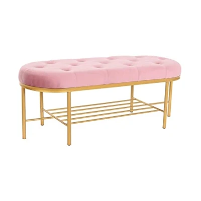 Afbeelding van Kruk DKD Home Decor 100 x 35 40 cm Roze Gouden Metaal