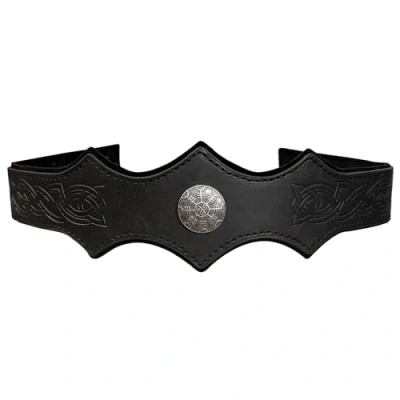 Afbeelding van HiiFeuer Middeleeuwse hoofdband van kunstleer met reliëf, verstelbare hoofdband, retro, renaissance, cosplay, kostuumaccessoire voor rollenspellen (zwart B)