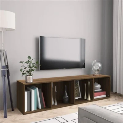 Afbeelding van Boekenkast/tv meubel 143x30x36 cm bewerkt hout bruineikenkleur