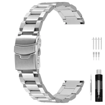 Afbeelding van Juntan Klassieke horlogeband van roestvrij staal, 18 mm, 20 22 24 geborsteld metaal, voor vrouwen en mannen, vervangende gesp, zwart, zilver, zilver., Klassiek
