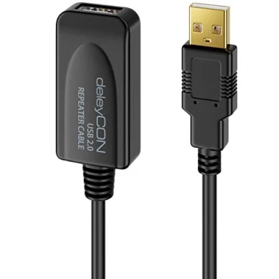 Afbeelding van deleyCON 5 m actieve kabel, USB 2.0, verlengkabel met signaalversterker, repeaterkabel, voor pc, computer, printerscanner,