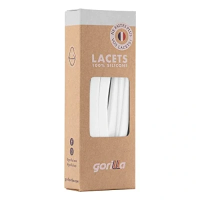 Afbeelding van Gorilla Elastische veters voor volwassenen en kinderen, plat breed Bespaar tijd, vaarwel knopen, Hallo comfort Zelfborgend Ultra Resistent 110 cm x 7 mm, Wit.