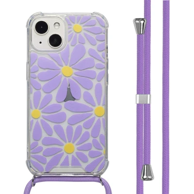 Afbeelding van imoshion Hoesje Geschikt voor iPhone 13 Design met Koord Tropical Violet Flowers Connect