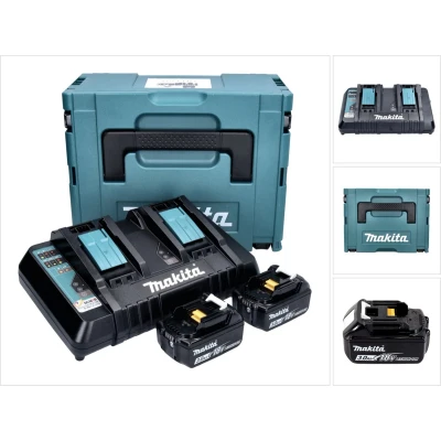 Afbeelding van Makita Power Source Kit 18 V met 2x BL 1830 B accu 3.0 Ah ( 197599 5 ) + DC RD dubbele lader 196933 6 Makpac