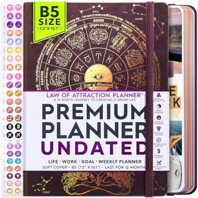 Afbeelding van Law of Attraction Planner Wekelijkse planner, ongedateerde maandelijkse een reis van 12 maanden om productiviteit en geluk te verhogen levens organizer, dankbaarheidsdagboek