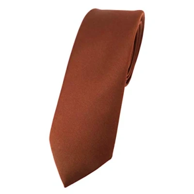 Afbeelding van TigerTie Smalle satijnen stropdas in effen kleur verschillende kleuren, Bruin rood roodbruin, One Size