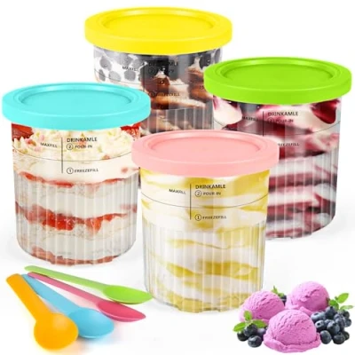 Afbeelding van Diealles Shine Creami Set van 4 containers voor Ninja NC501EU, Deluxe accessoires met lepel, NC501EU en NC500EU ijsmachine