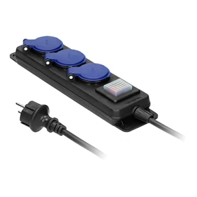 Afbeelding van Miratic Stopcontact voor buiten, waterdicht, werkplaatsverlenging, IP44, 3 voudig, rubberen kabel, schakelaar, met kabel (5 m)