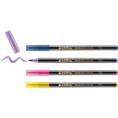Afbeelding van Edding glitter brushpen e 1340, assorti, set van 4 stuks