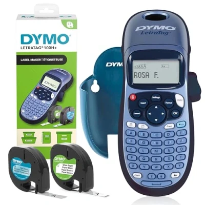 Image de DYMO LetraTag LT 100H Plus, étiqueteuse clavier ABC, écran large, 2 cassettes ruban, 1 support mural