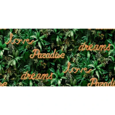 Afbeelding van Good Vibes Behang Neon letter with plants groen en oranje