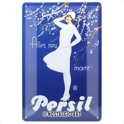 Afbeelding van Nostalgic Art Retro metalen bord 20 x 30 cm Persil dames wit blauw cadeau idee voor nostalgische fans metaal vintage design