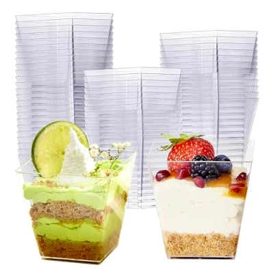 Afbeelding van 48 Herbruikbare Dessertbekers, 225ml Stevig &amp; Vaatwasmachinebestendig Amuseschaaltjes Kunststof Dessertkommen voor Feestjes