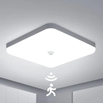 Afbeelding van Combuh Plafondlamp met bewegingsmelder, 30 W, IP56, 2400 lm, koudwit, 6500 K, waterdicht, voor badkamer, kantoor, veranda, garage, balkon, 25 x 4 cm