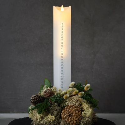 Afbeelding van Sara Calendar LED kaars, wit/zilver, hoogte 29 cm