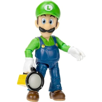 Image de Super Mario Bros Movie Figurine Luigi Lampe Accessoire Yeux Brillants Licence Officielle de 13 cm Articulée Et Présentoir Fenêtré Pour Collectionneurs Enfants Dès 3 Ans