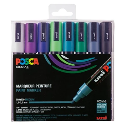 Afbeelding van Posca paintmarker PC 5M, set van 8 markers in geassorteerde koude kleuren