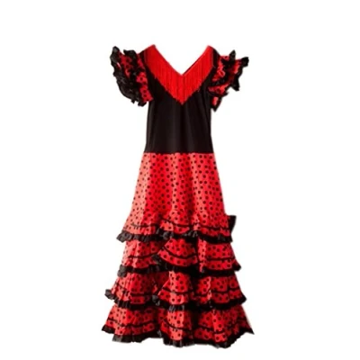 Afbeelding van La Senorita Spaanse flamenco jurk/kostuum voor meisjes/kinderen zwart/rood maat 34 36