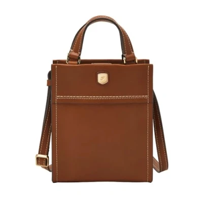 Afbeelding van FOSSIL Leren Handtas Schoudertas Gemma Mini Tote Medium Brown Bruine