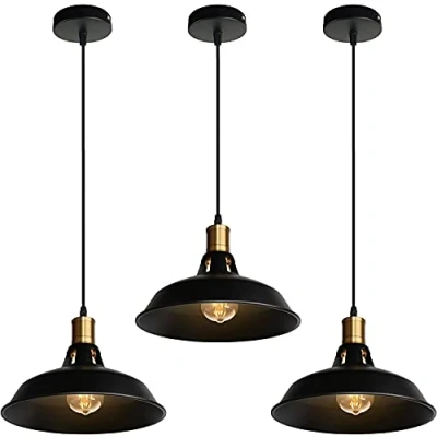 Afbeelding van TOKIUS Hanglamp industriële vintage kroonluchter plafondlamp E27 woonkamer lampenkap plafond metaal retro Scandinavische stijl ontwerp kabel verstelbaar (zwart, 3 stuks)