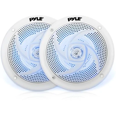 Afbeelding van Pyle Marine Luidsprekers 2 weg Waterdichte Speakers Weerbestendige Buitenluidsprekers Audio Stereo Geluidssysteem met LED verlichting 240 Watt 1 Paar Wit