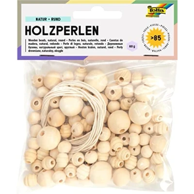 Afbeelding van Folia Houten Parels, Natuur, Blister Van 84 Stuks In Geassorteerde Maten Knutselmateriaal