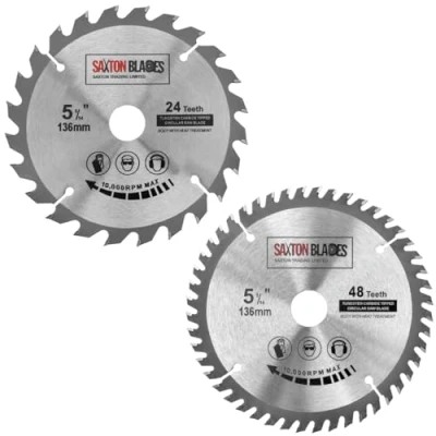 Afbeelding van Saxton TCT 2 stuks cirkelzaagbladen hout 136 mm x 20 (16 ring) 24 en 48 tanden compatibel met Bosch Makita enz