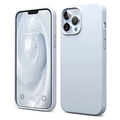 Afbeelding van elago Liquid Siliconen hoes, compatibel met iPhone 13 Pro Max, 6,7 inch, premium siliconen, rondom bescherming, 3 laagse stootvaste telefoonhoes, zachte krasbestendige microvezelvoering (lichtblauw)