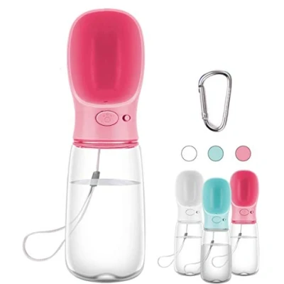 Afbeelding van Draagbare hondenfles, waterdispenser voor huisdieren antibacterieel voedselbestendig hondbestendig reishonden drinken zuigfles kom, huisdier buiten drinkbeker 550 ml roze