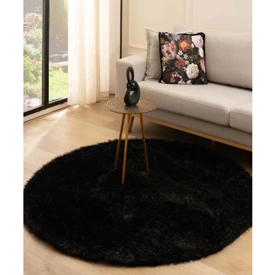 Afbeelding van Rond Hoogpolig Tapijt/Vloerkleed Velvet Posh Zwart 120 Cm