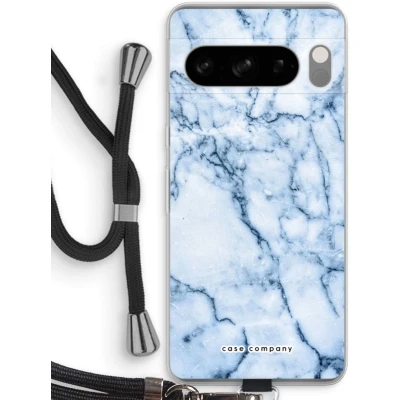 Afbeelding van Case Company® hoesje met Koord geschikt voor Google Pixel 8 Pro Blauw marmer Telefoonhoesje Zwart Bescherming aan alle Kanten en Over de Schermrand