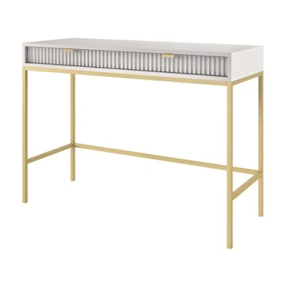 Afbeelding van Selsey Vellore Toilettafel 104 cm grijs met geribbelde fronten en gouden frame