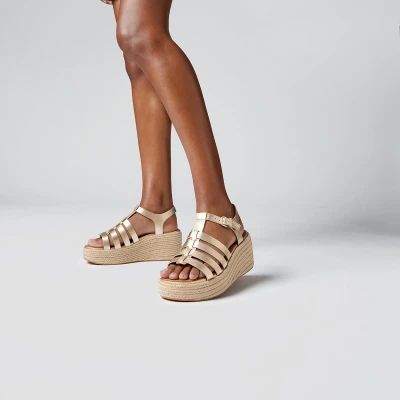 Afbeelding van FitFlop Platfforms Espadr. Leather Fisherman Wedge Sandals GOUD Maat 38