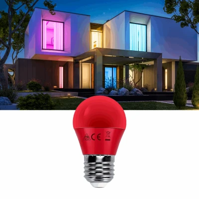 Afbeelding van G45 kogellamp rood E27 LED lamp 4W=30W gloeilamp 230V
