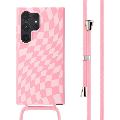 Afbeelding van iMoshion hoesje Geschikt voor Samsung Galaxy S24 Ultra met koord Siliconen design Roze / Retro Pink