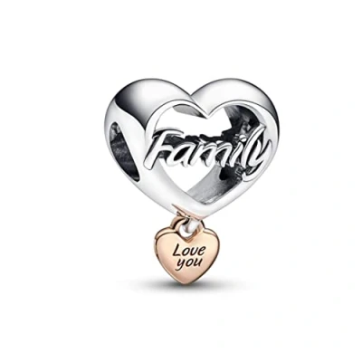 Afbeelding van Pandora Moments 925 Sterling Silver Love You Family Heart Charm 782326C00with14k RoseGold Plating