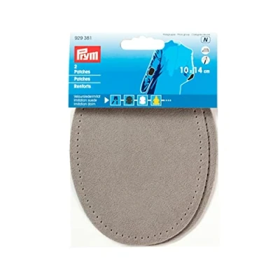 Afbeelding van Prym Set van 2 opstrijkbare patches imitatie suède lichtgrijs 10 x 14 cm