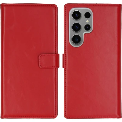 Afbeelding van Selencia Hoesje Geschikt voor Samsung Galaxy S24 Ultra Met Pasjeshouder Echt Lederen Bookcase Rood