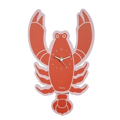 Afbeelding van Fisura Originele Kreeft Wandklok Stille 38 x 20 cm Rode Keuken Klok Houten ABS 2 AA batterijen